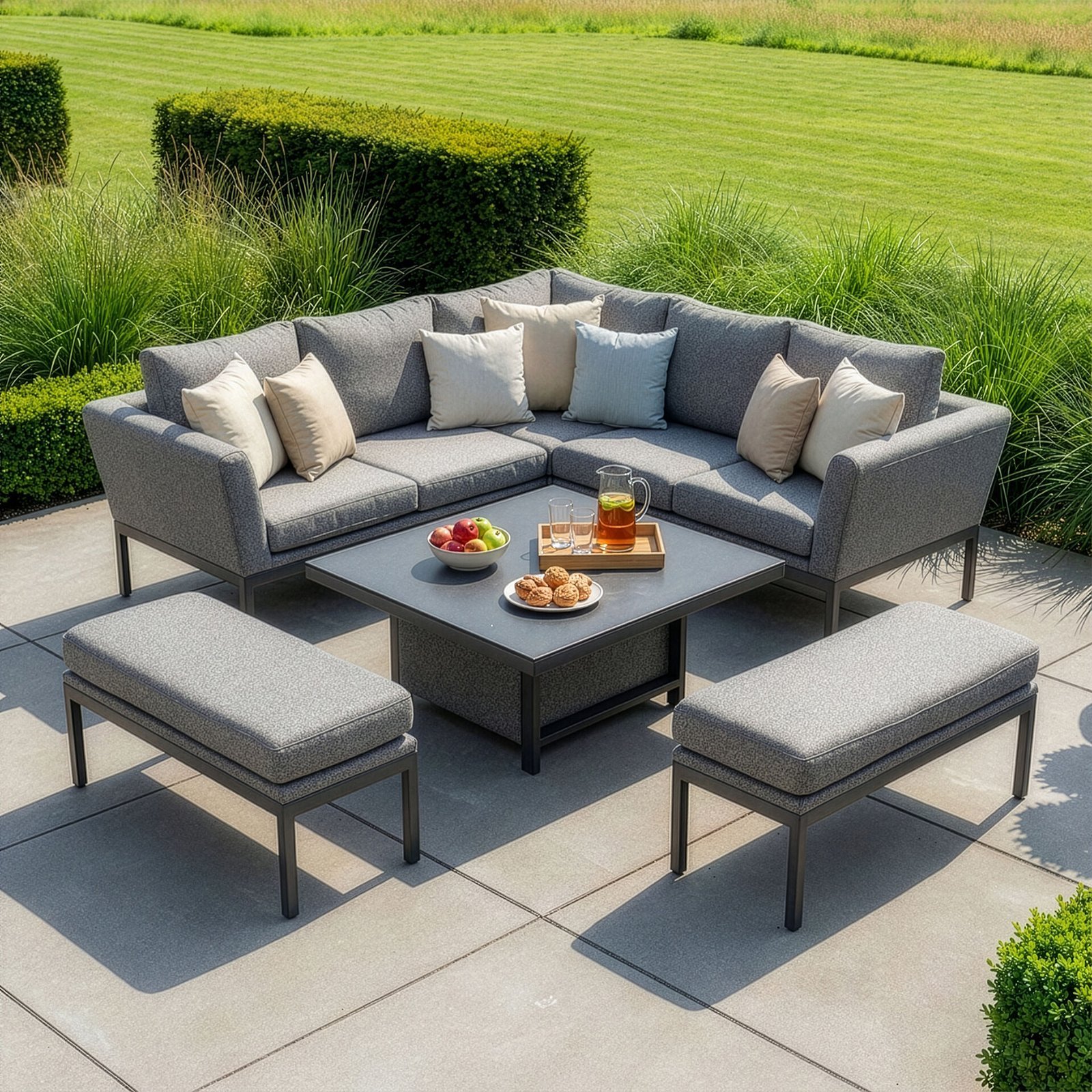 Outdoor Fabric Pulse Square Corner Dining Set with Rising Table - Zinc Grey - Image 2