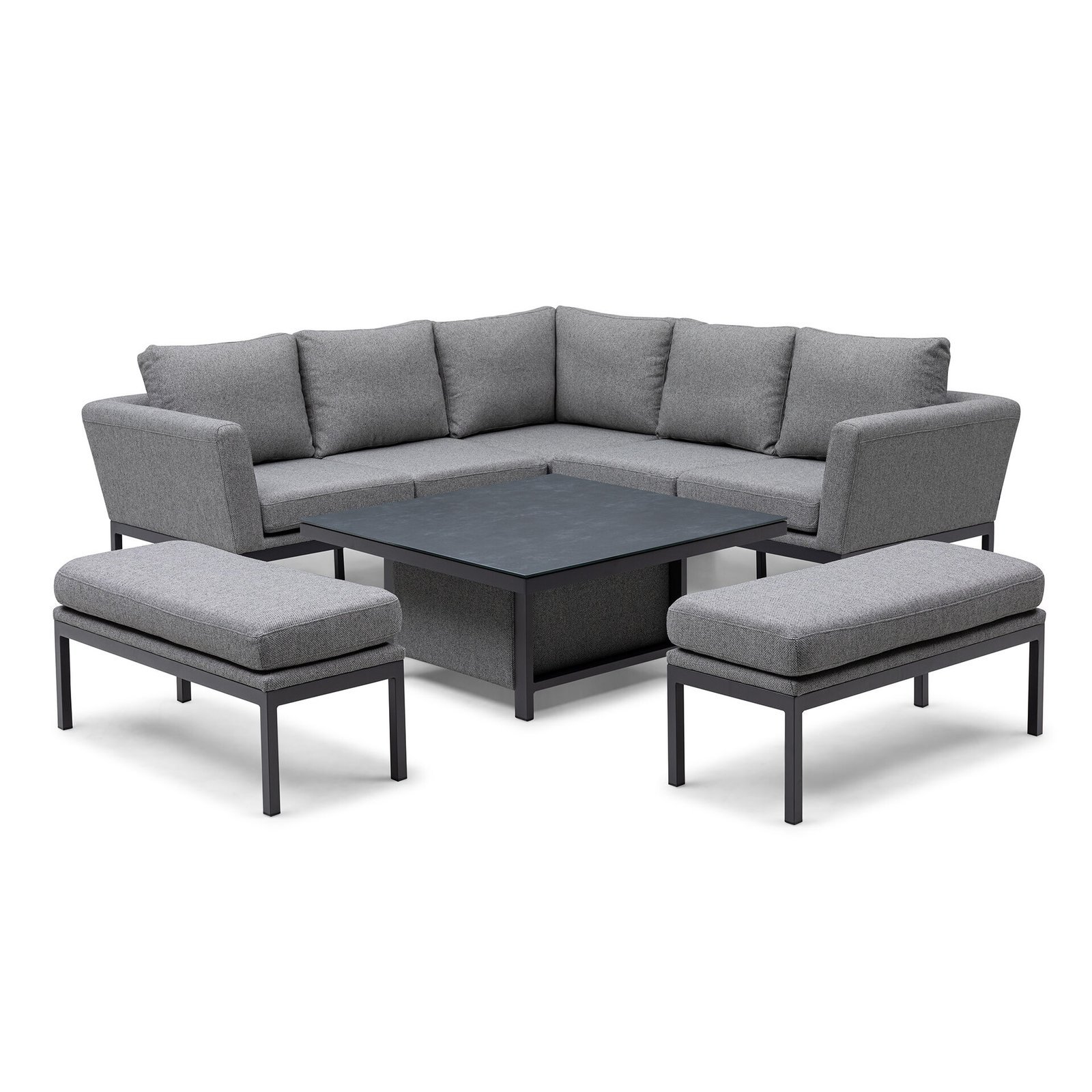 Outdoor Fabric Pulse Square Corner Dining Set with Rising Table - Zinc Grey - Image 6