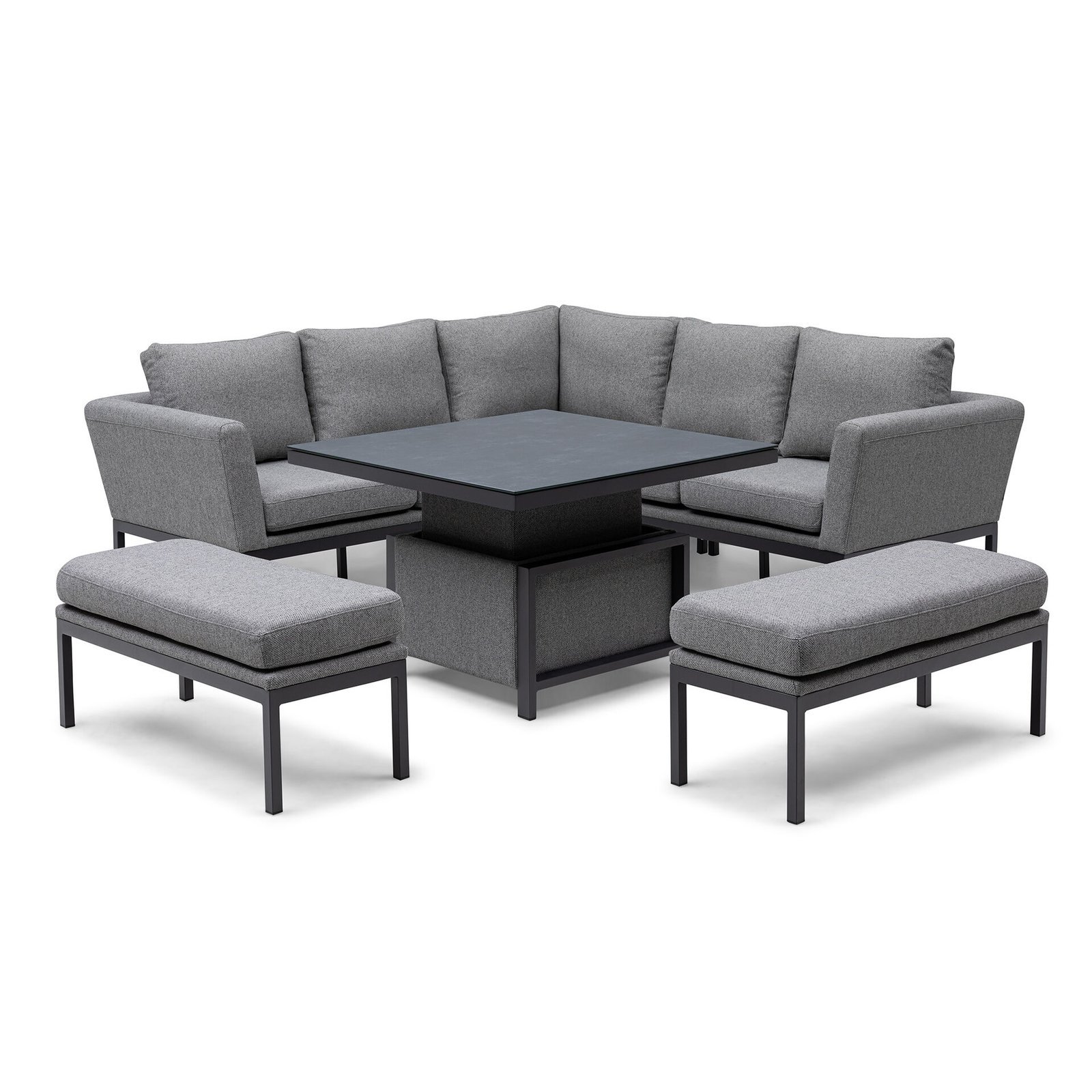 Outdoor Fabric Pulse Square Corner Dining Set with Rising Table - Zinc Grey - Image 7