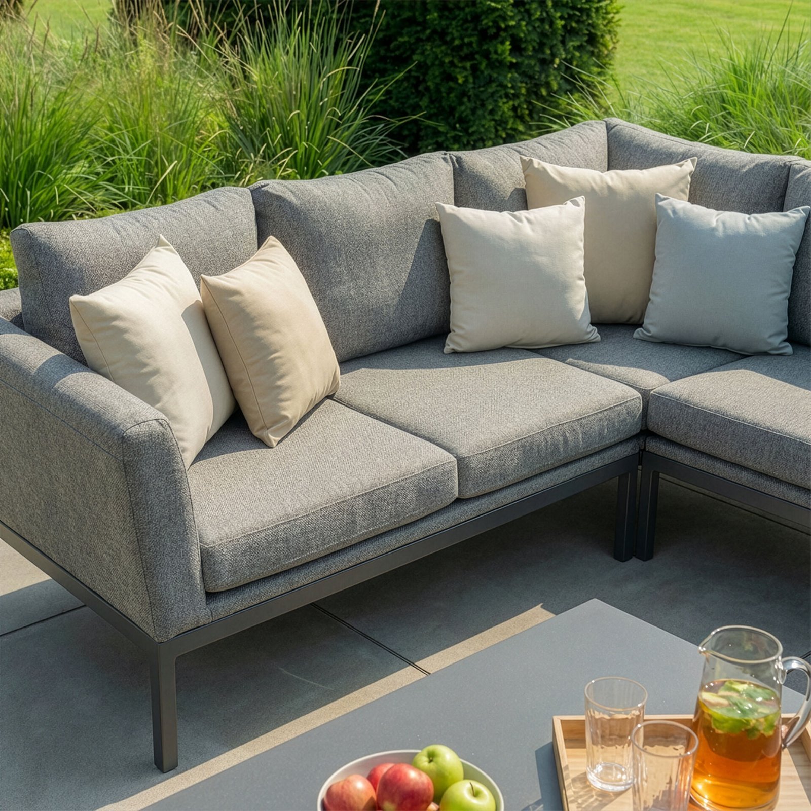 Outdoor Fabric Pulse Square Corner Dining Set with Rising Table - Zinc Grey - Image 5