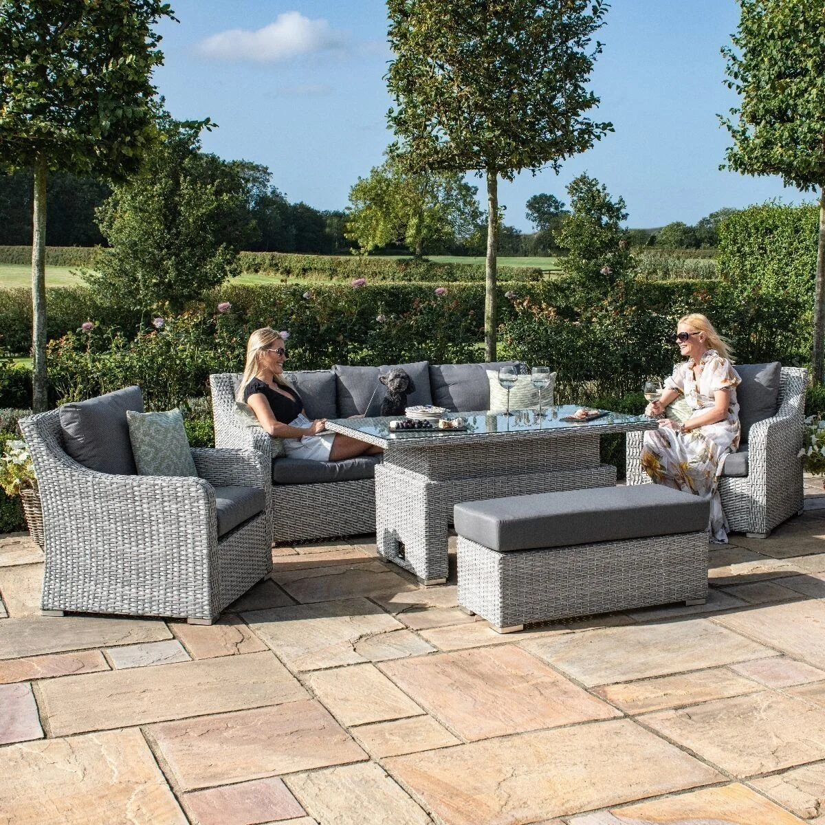 Ascot 3 Seat Rattan Sofa Dining Set with Rising Table & Weatherproof Cushions - Image 9