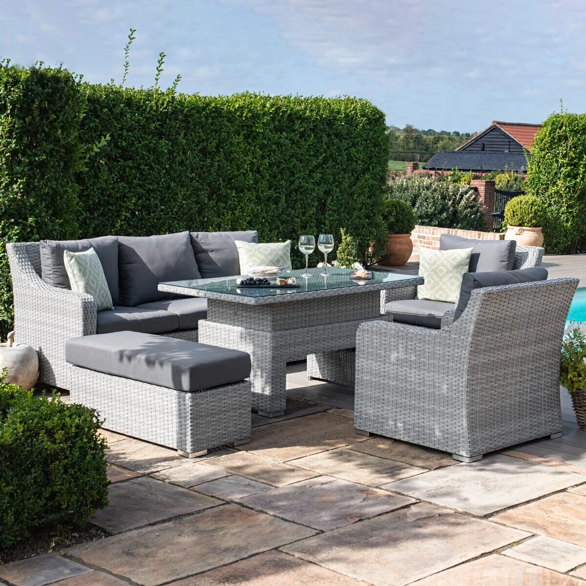 Ascot 3 Seat Rattan Sofa Dining Set with Rising Table & Weatherproof Cushions - Image 3