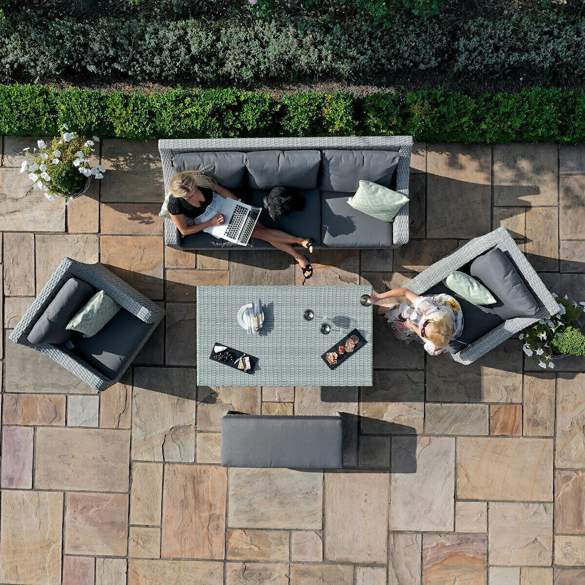 Ascot 3 Seat Rattan Sofa Dining Set with Rising Table & Weatherproof Cushions - Image 4