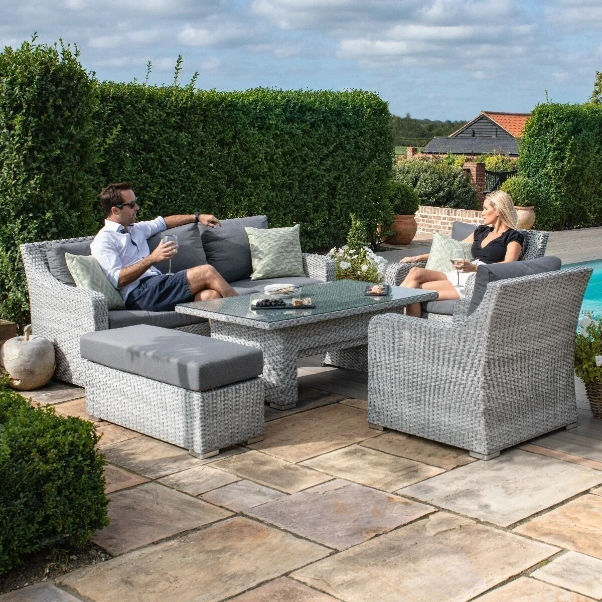 Ascot 3 Seat Rattan Sofa Dining Set with Rising Table & Weatherproof Cushions - Image 5