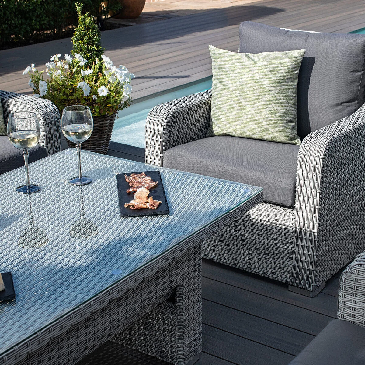 Ascot 3 Seat Rattan Sofa Dining Set with Rising Table & Weatherproof Cushions - Image 8