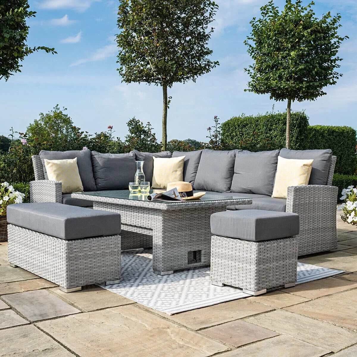 Ascot Rectangular Rattan Corner Dining Set with Rising Table & Weatherproof Cushions - Image 8