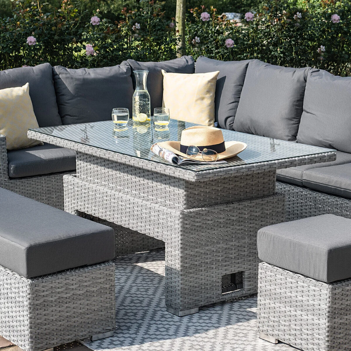 Ascot Rectangular Rattan Corner Dining Set with Rising Table & Weatherproof Cushions - Image 2
