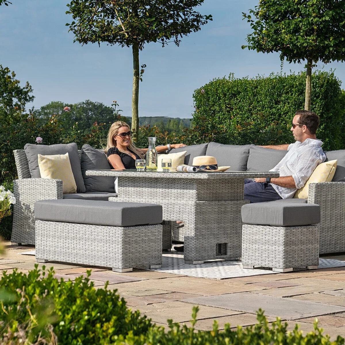 Ascot Rectangular Rattan Corner Dining Set with Rising Table & Weatherproof Cushions - Image 3