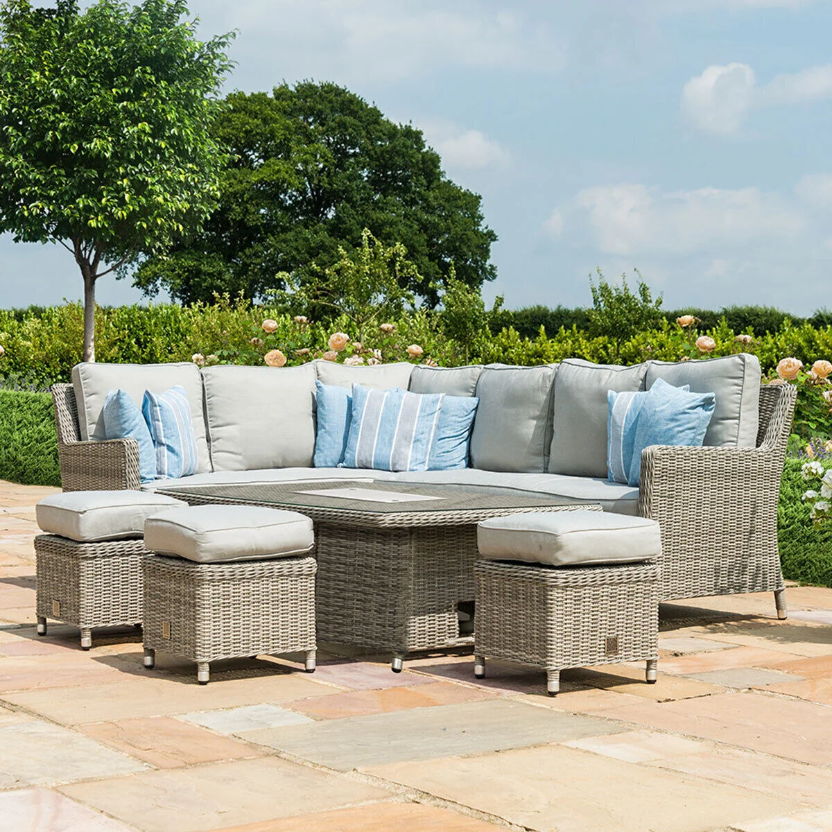 Oxford Corner Rattan Dining Set with Fire Pit Rising Table - Image 2