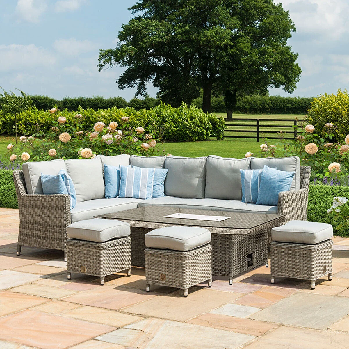 Oxford Corner Rattan Dining Set with Fire Pit Rising Table - Image 7