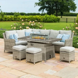 Oxford Corner Rattan Dining Set with Fire Pit Rising Table