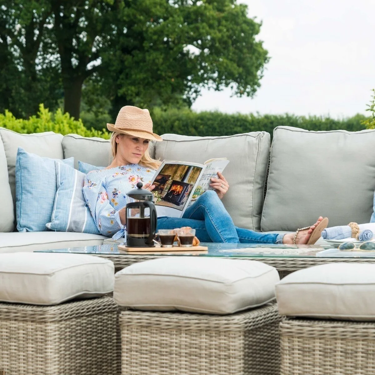 Oxford Corner Rattan Dining Set with Fire Pit Rising Table - Image 4