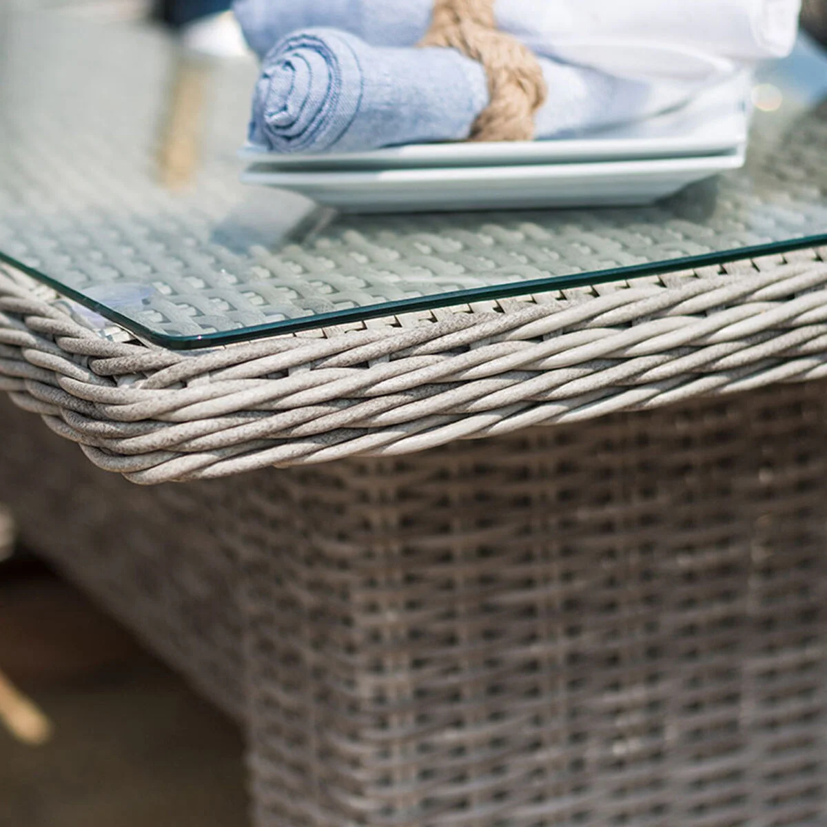 Oxford Corner Rattan Dining Set with Fire Pit Rising Table - Image 5