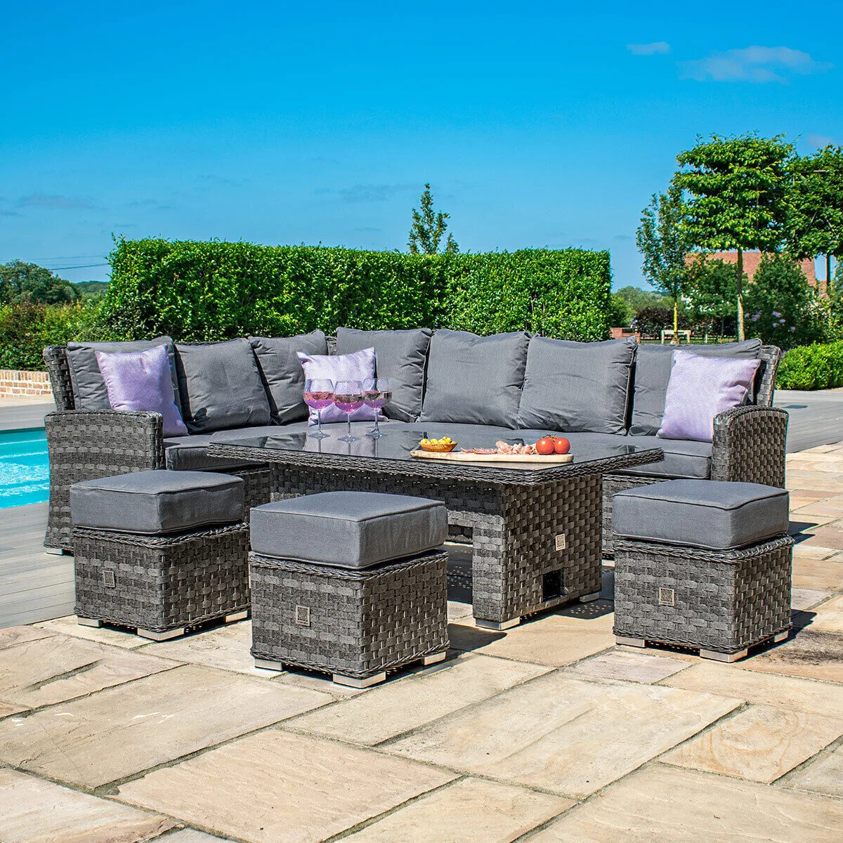 Victoria Rectangular Corner Rattan Dining Set with Rising Table - Image 2