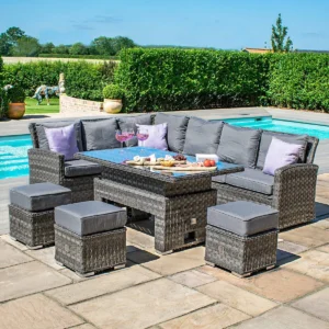 Victoria Rectangular Corner Rattan Dining Set with Rising Table