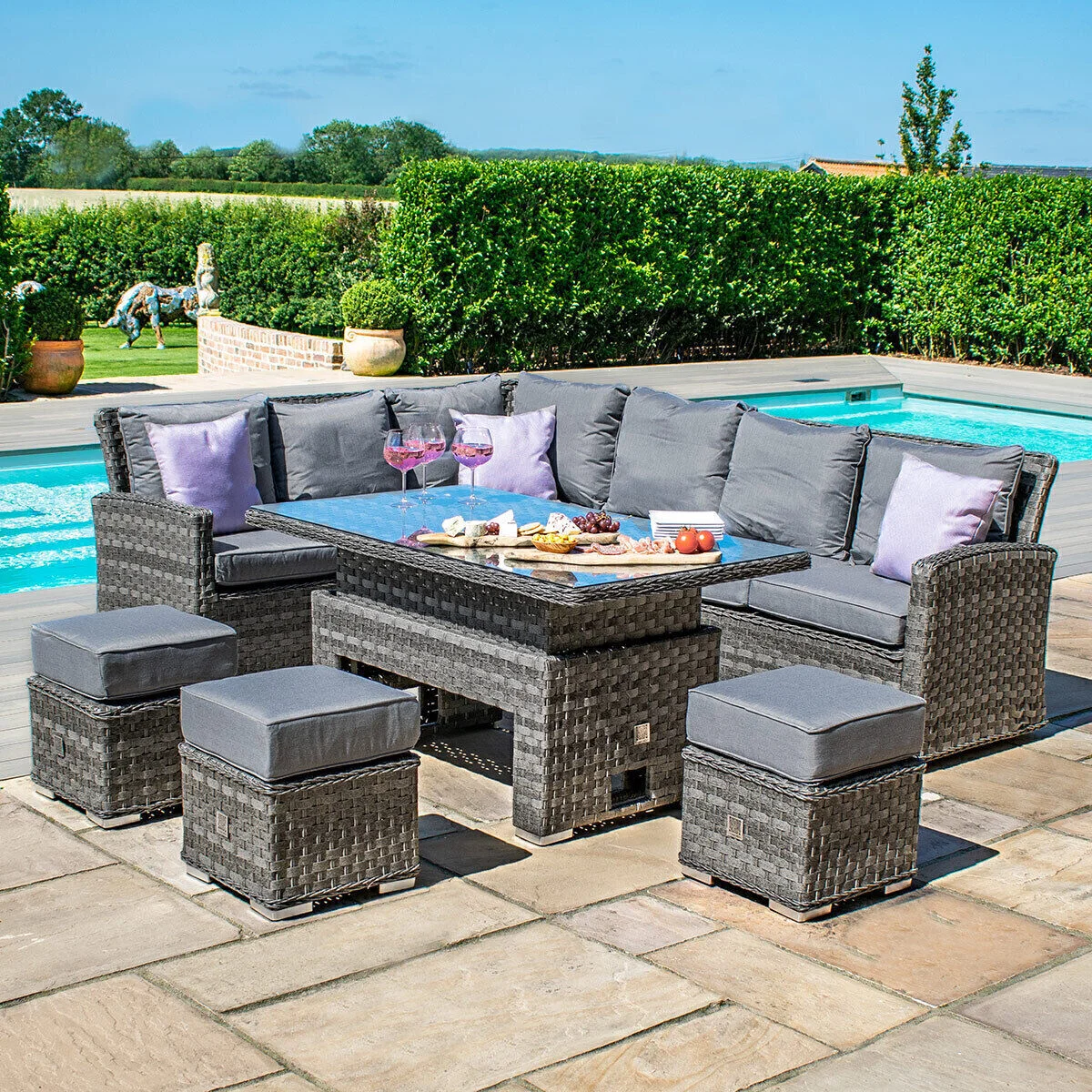 Victoria Rectangular Corner Rattan Dining Set with Rising Table