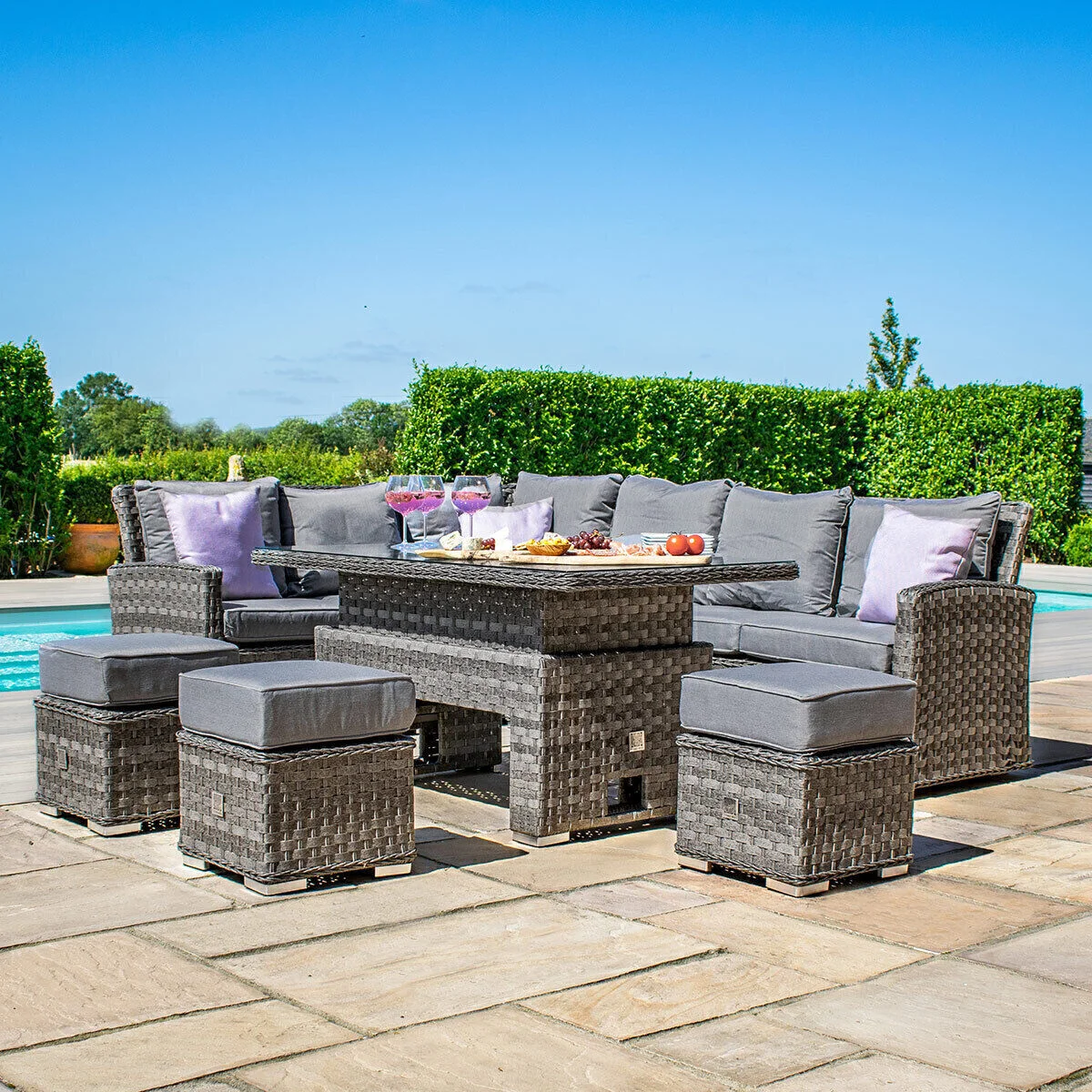 Victoria Rectangular Corner Rattan Dining Set with Rising Table - Image 4