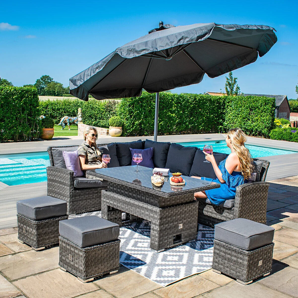 Victoria Rectangular Corner Rattan Dining Set with Rising Table - Image 5