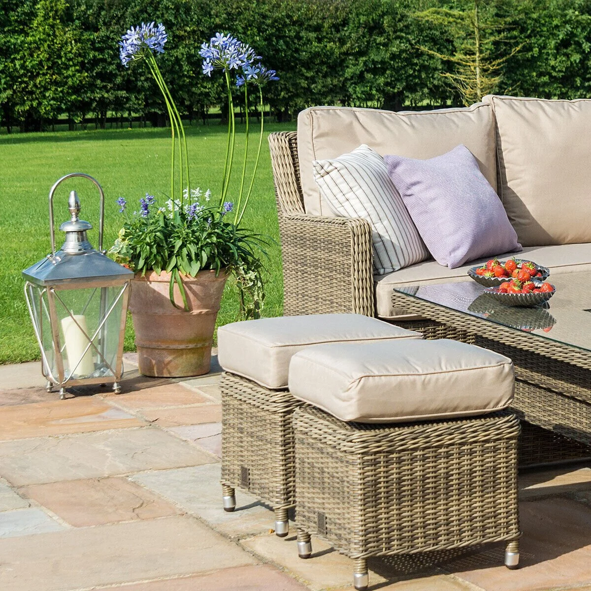 Winchester Corner Rattan Dining Set with Fire Pit Rising Table and Armchair - Image 2