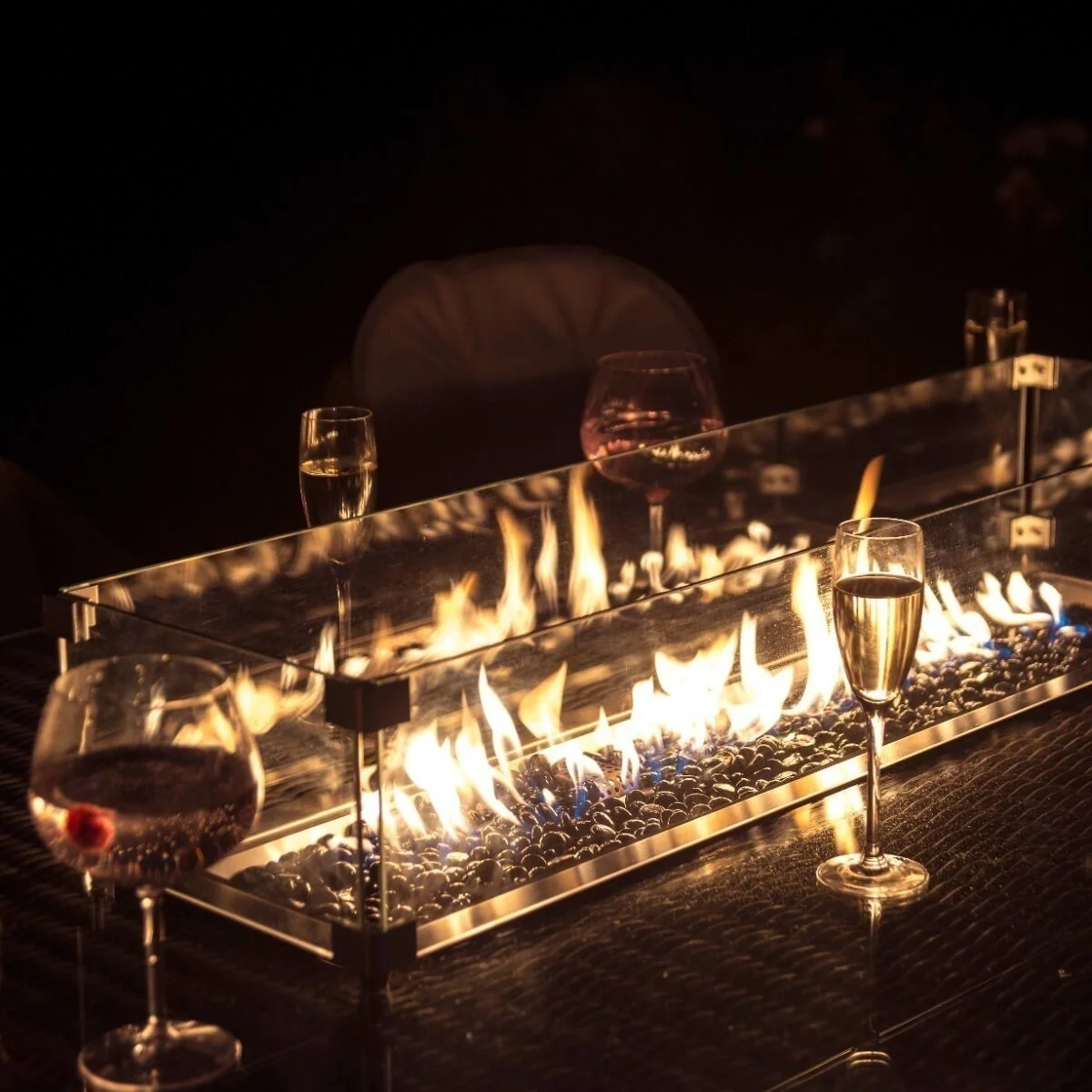 Winchester Corner Rattan Dining Set with Fire Pit Rising Table and Armchair - Image 4