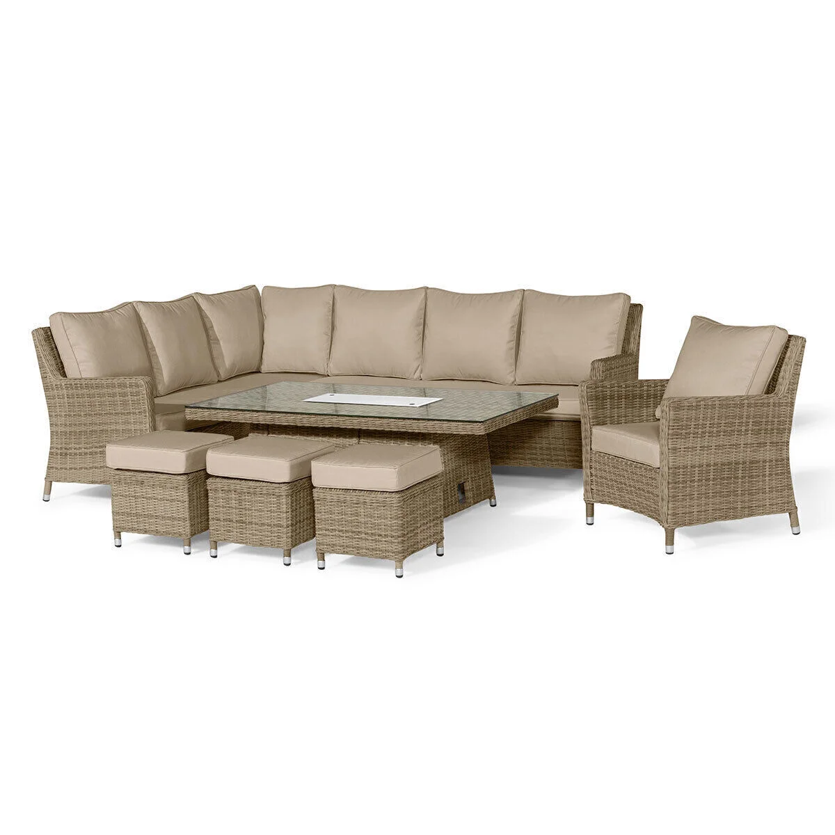 Winchester Corner Rattan Dining Set with Fire Pit Rising Table and Armchair - Image 5