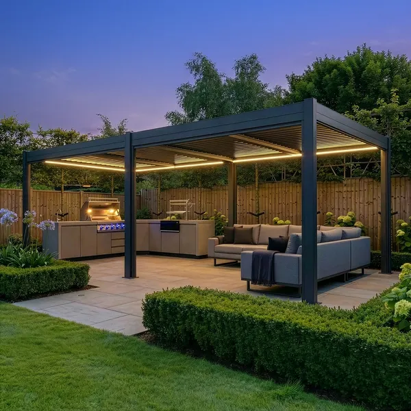 Como 7.8m x 4m Aluminium Metal Outdoor Garden Pergola - Grey