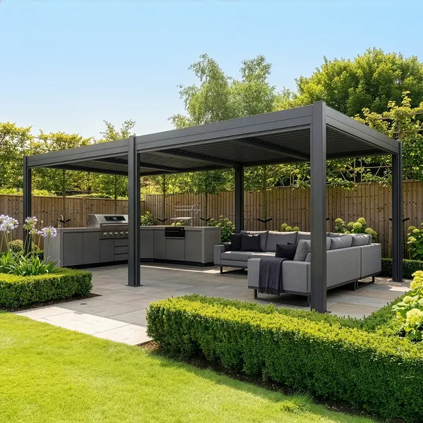 Como 7.8m x 4m Aluminium Metal Outdoor Garden Pergola - Grey