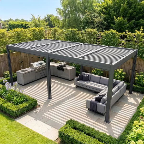 Como 7.8m x 4m Aluminium Metal Outdoor Garden Pergola - Grey