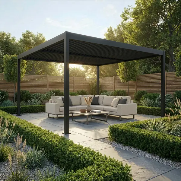 Como 4m x 4m Aluminium Metal Outdoor Garden Pergola - Grey