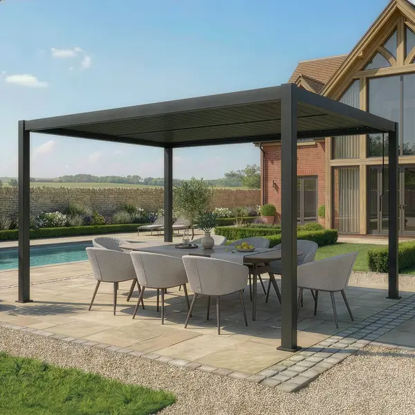 Como 3m x 4m Aluminium Garden Pergola With LED Lights - Frame Only Grey