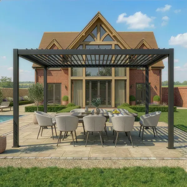 Como 3m x 4m Aluminium Garden Pergola With LED Lights - Frame Only Grey