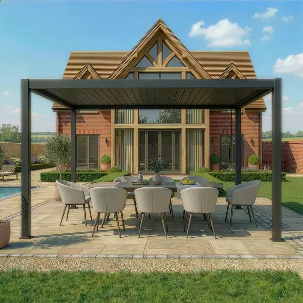 Como 3m x 4m Aluminium Garden Pergola With LED Lights - Frame Only Grey