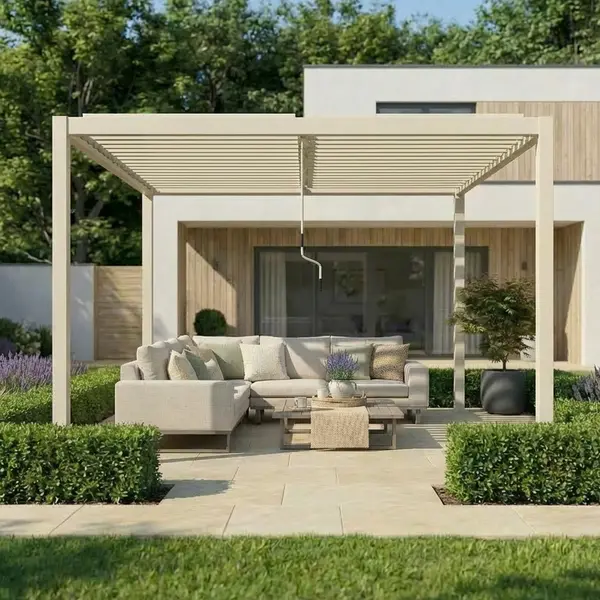 Como 3m x 4m Aluminium Garden Pergola With LED Lights - Latte