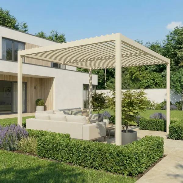 Como 3m x 4m Aluminium Garden Pergola With LED Lights - Latte