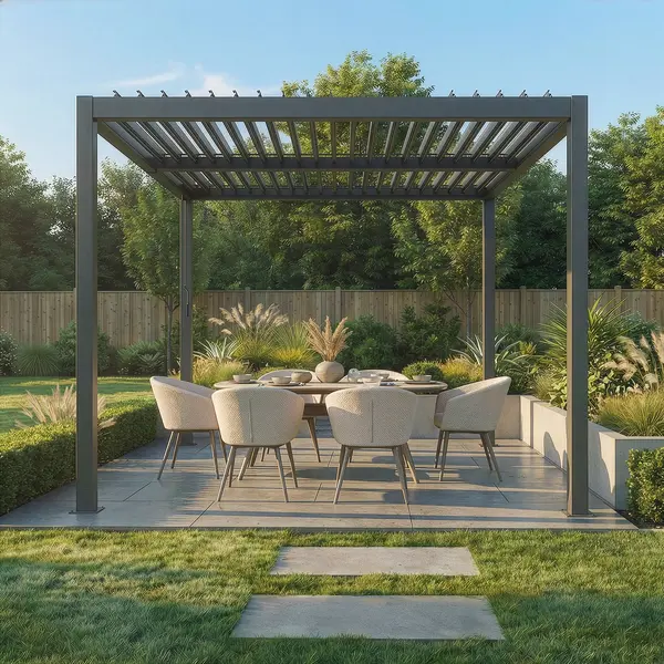Como 3m x 3m Aluminium Metal Outdoor Garden Pergola - Grey