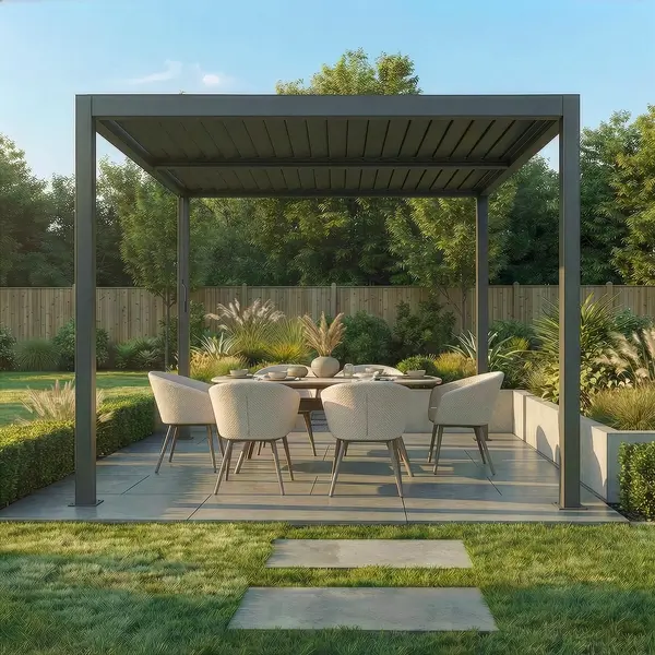 Como 3m x 3m Aluminium Metal Outdoor Garden Pergola - Grey