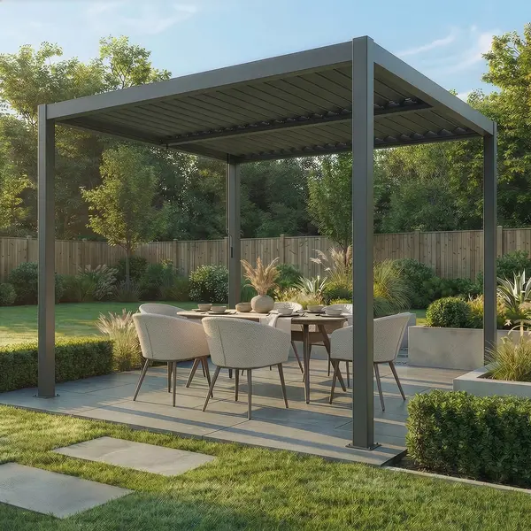 Como 3m x 3m Aluminium Metal Outdoor Garden Pergola - Grey