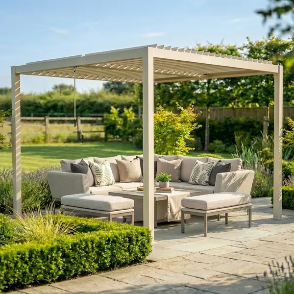 Como 3m x 3m Aluminium Metal Outdoor Garden Pergola - Latte