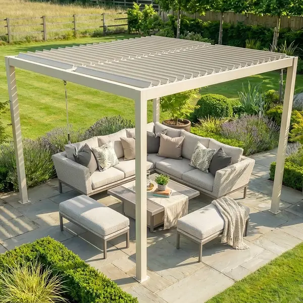 Como 3m x 3m Aluminium Metal Outdoor Garden Pergola - Latte