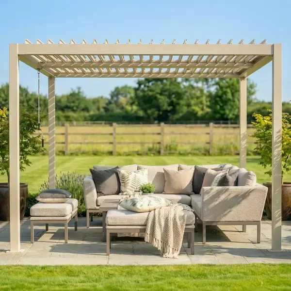 Como 3m x 3m Aluminium Metal Outdoor Garden Pergola - Latte