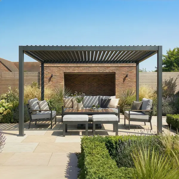 Jupiter 3m x 4m Aluminium Pergola Frame & Manual Operated Galvanised Steel Roof Louvres - Grey