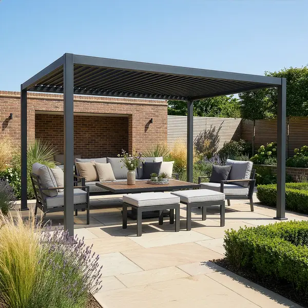 Jupiter 3m x 4m Aluminium Pergola Frame & Manual Operated Galvanised Steel Roof Louvres - Grey