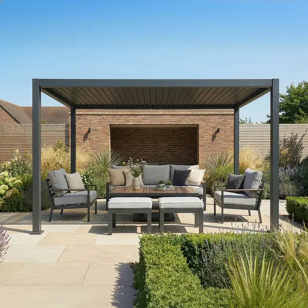 Jupiter 3m x 4m Aluminium Pergola Frame & Manual Operated Galvanised Steel Roof Louvres - Grey