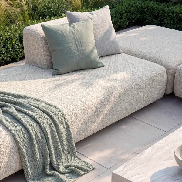 Outdoor Fabric Cannes Small Corner Sofa Set with Rectangular Marble Effect Coffee Table - Pebble