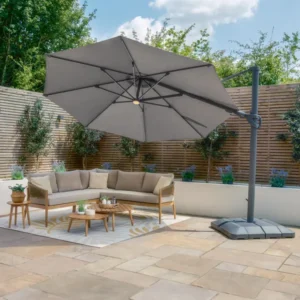Oak Garden Land - Aramis Solar LED 3.5m Round Rotating Cantilever Parasol with Base - Charcoal Grey