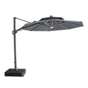 Oak Garden Land - Apollo Solar LED 3m Round Rotating Cantilever Parasol with Base - Charcoal Grey