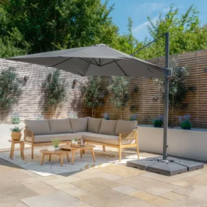 Oak Garden Land - Helios 3m x 3m Square Rotating Cantilever Parasol with Base - Charcoal Grey