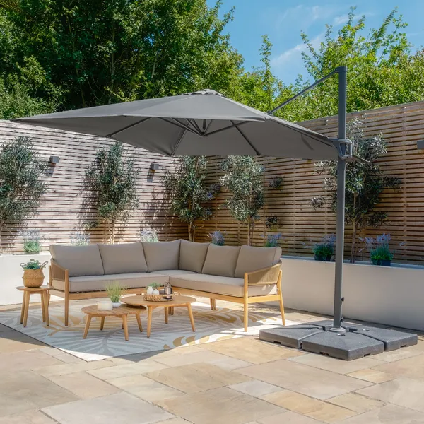 Oak Garden Land - Helios 3m x 3m Square Rotating Cantilever Parasol with Base - Charcoal Grey