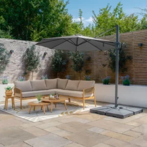 Oak Garden Land - Helios 3m Round Rotating Cantilever Parasol with Base - Charcoal Grey