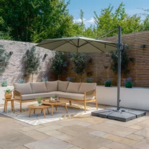 Oak Garden Land - Helios 3m Round Rotating Cantilever Parasol with Base - Oil Green